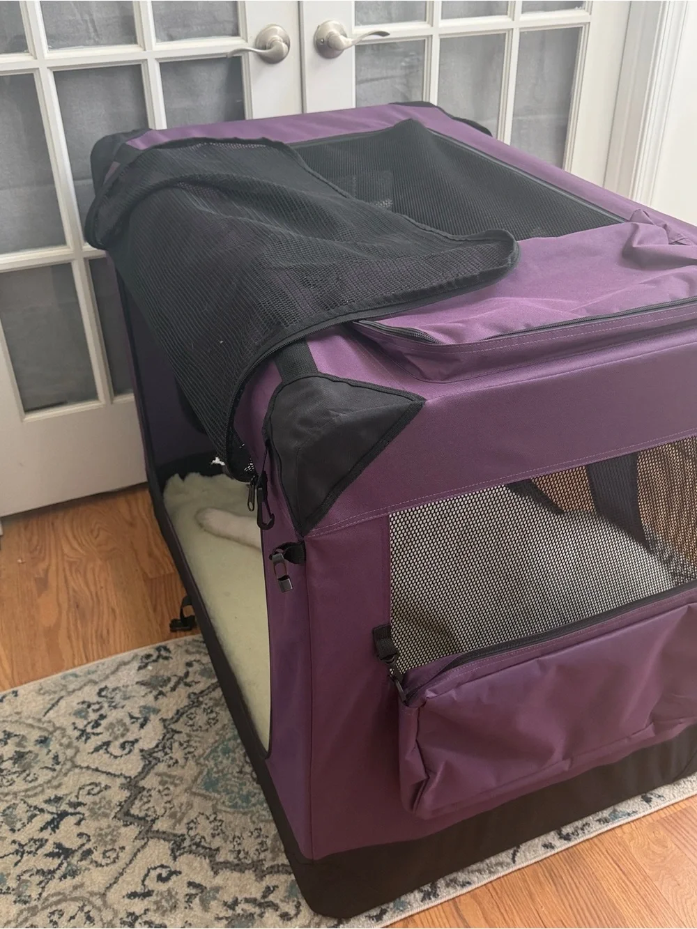 Purple Soft-Sided Pet Crate with Mesh Panels